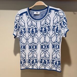 Elegant Blue and White Short Sleeve Top